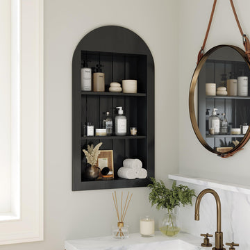 14" x 24" Arched Recessed Medicine Cabinet, Solid Wood Niche, Black