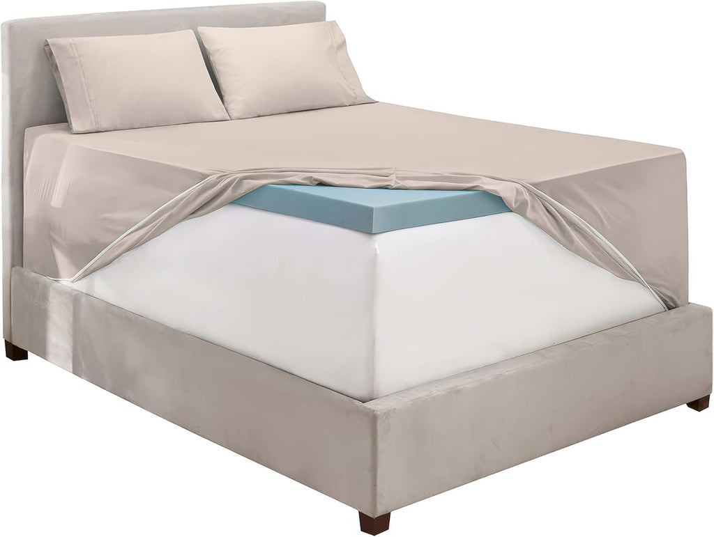 Extra Deep Pocket Sheet Sets, Luxury Soft 6 Piece Bed Sheet Set Fits Mattress 18-24 Inches - King, Linen