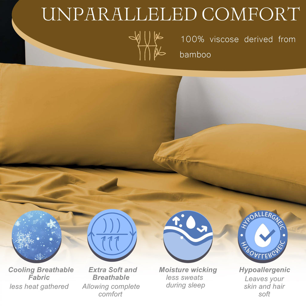 Cooling Queen Sheets, Bamboo Viscose Bed Sheets, Gold