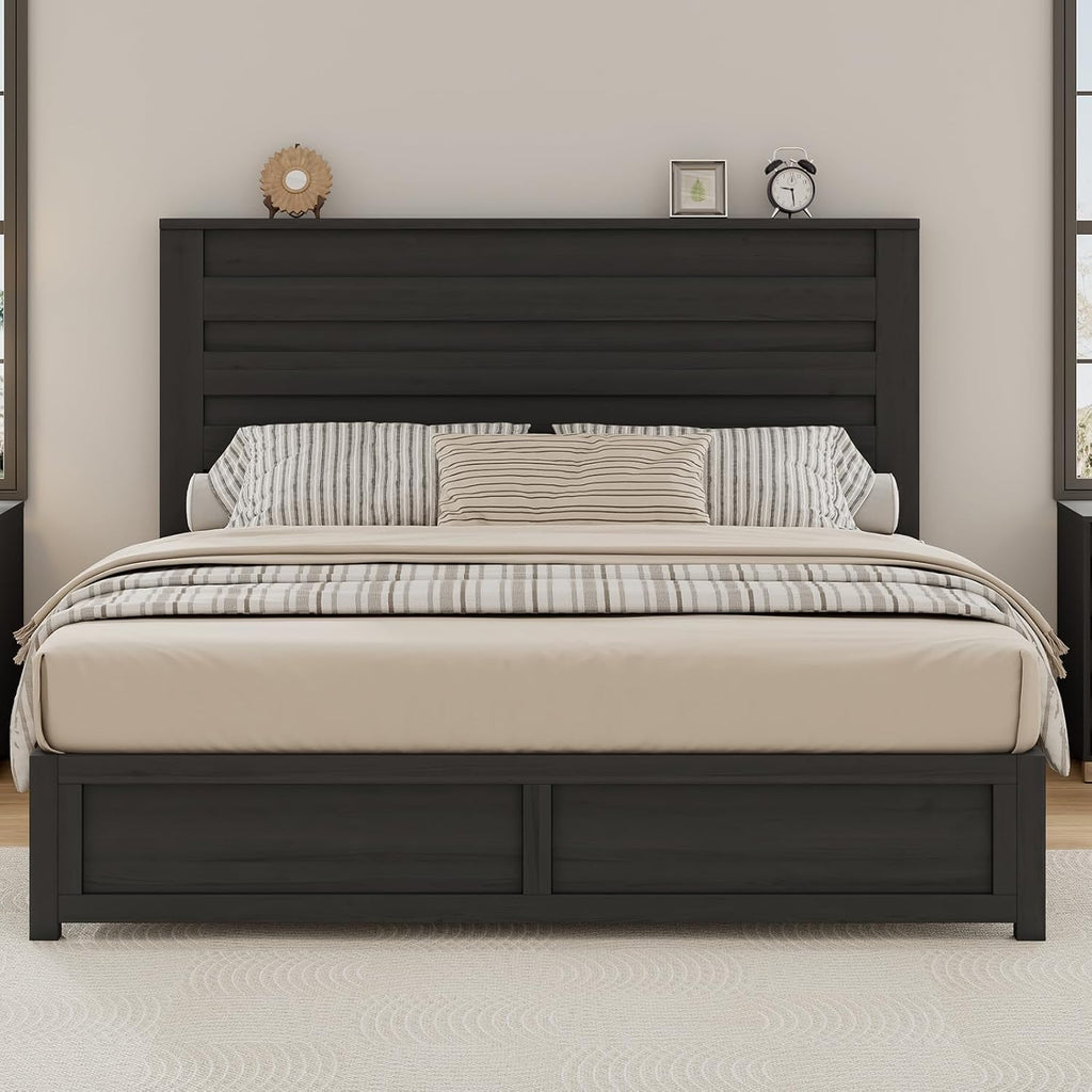 Queen Farmhouse Bed Frame with 49" Headboard, Platform Bed Frame with Wood Slats Support/No Box Spring Needed/Easy