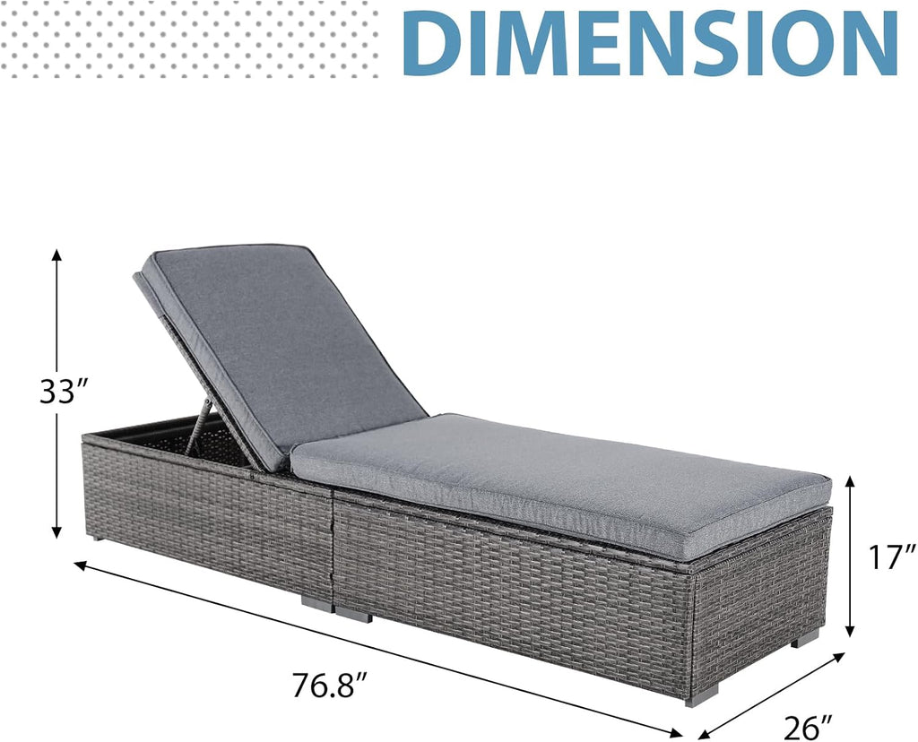 Outdoor Chaise Lounge Chair with Adjustable Backrest, 1 Piece, Gray | All-Weather PE Wicker Patio Pool Lounge Chairs