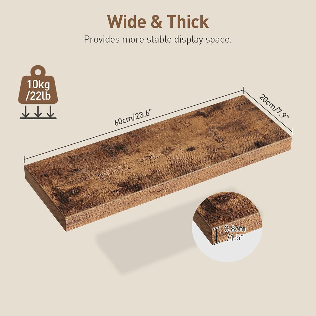 Floating Shelves for Wall, 23.6" Wall Shelf Set of 3 with Invisible Brackets, 1.5" Thick Hanging Shelves Farmhouse