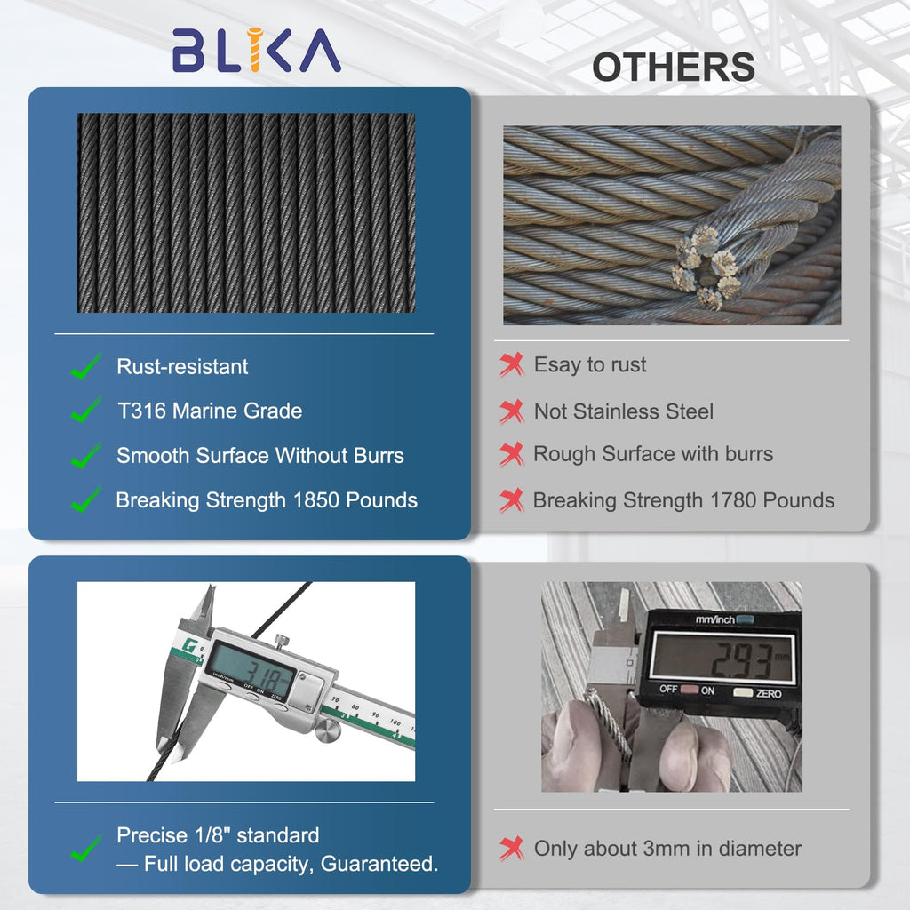 1/8" Black Stainless Steel Cable Railing for Deck Cable Railing