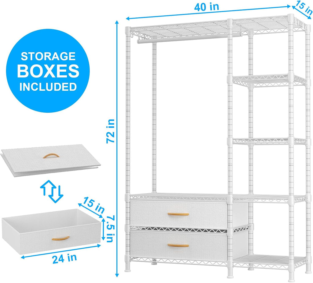 F3 Heavy Duty Clothes Rack(With Fabric Drawers)Freestanding Clothing Racks for Hanging Clothes,Adjustable Closet