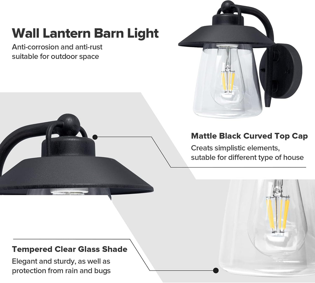 Outdoor Indoor Wall Lantern, Farmhouse Barn Wall Sconce Lighting Fixture,Matte Black Finish Anti-Rust Wall Mount Light