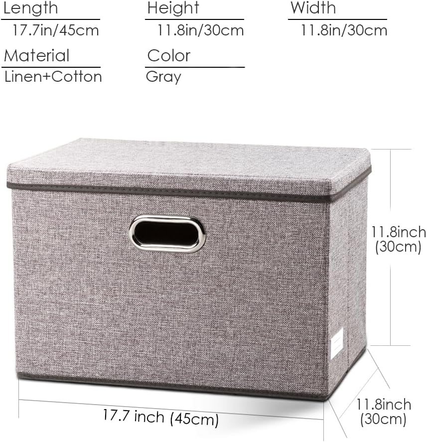 Large Collapsible Storage Bins with Lids [3-Pack] Linen/Cotton Blend Foldable Storage Boxes Organizer Containers