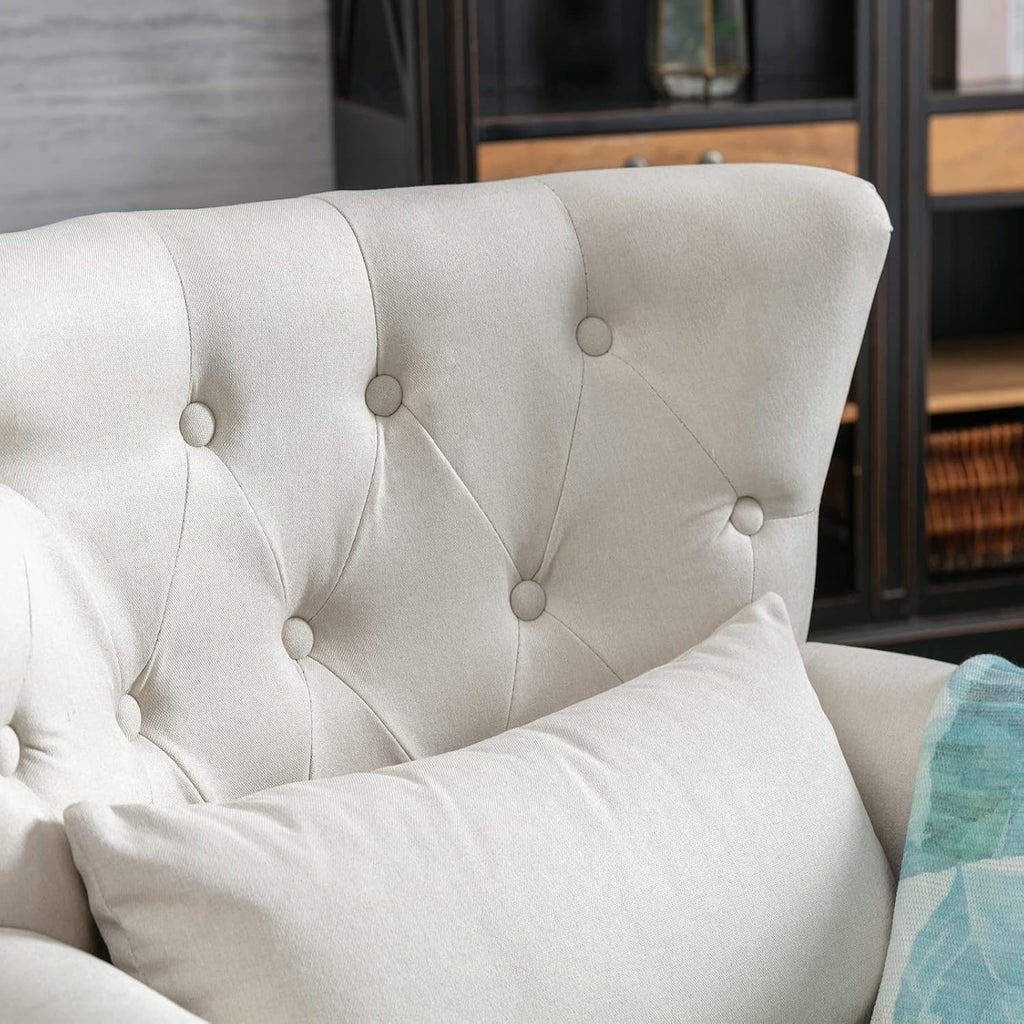 Accent Reading Arm Chairs with Ottoman Bedroom, Midcentury Modern Comfy Corner Sofa Chair, Wingback Waiting Room Club