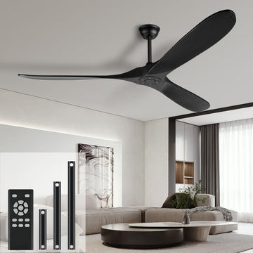 72 Inch Black Ceiling Fan No Light，Wood Indoor Outdoor Ceiling Fan Without Lights for Patios Living Room Gazebo