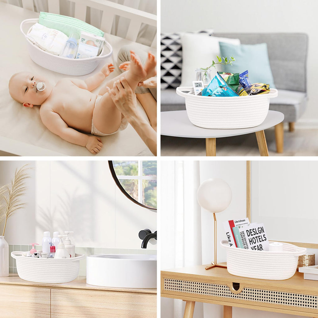 Gift Baskets Empty to Fill 4 Pack, 12x8x5 inch - Small Rectangular Woven Rope Bins for Baby Shower, Bathroom, Decor