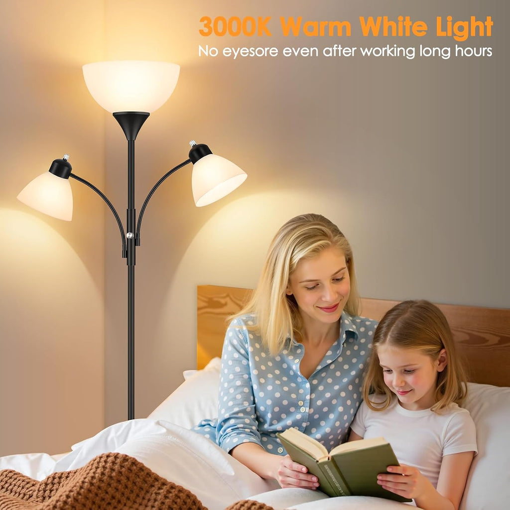 Torchiere Floor Lamps,72" Dimmable Lamp with 2 Adjustable Reading Lights, Black Tall Standing Room Lamp