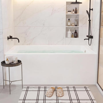 60 x 32 in Acrylic Alcove Bathtub，Glossy White Soaking Tub with Integral Apron, Right Drain, Brushed Nickel Pop Up