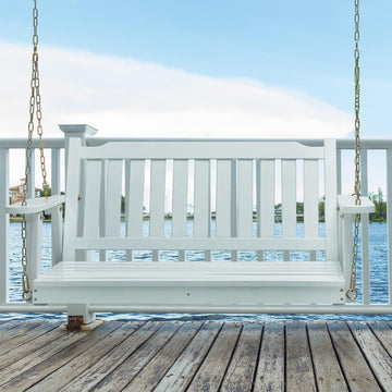 2 Person Porch Swing, Wooden Outdoor Swing Bench with Chains, Finished Hanging Bench for Garden, Courtyard, Lawn &
