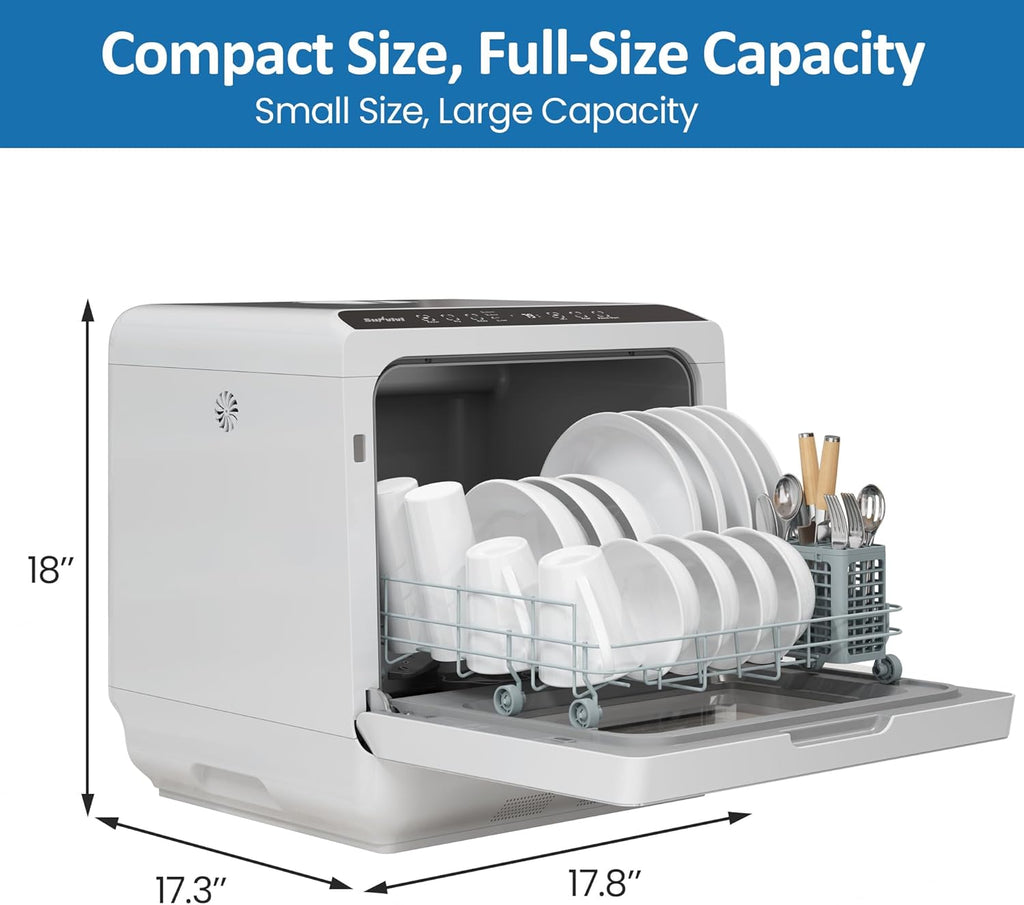 18" Compact Countertop Dishwasher with 6 Modes, Portable Dishwasher with Dual Water Supply, 12H Delay Start
