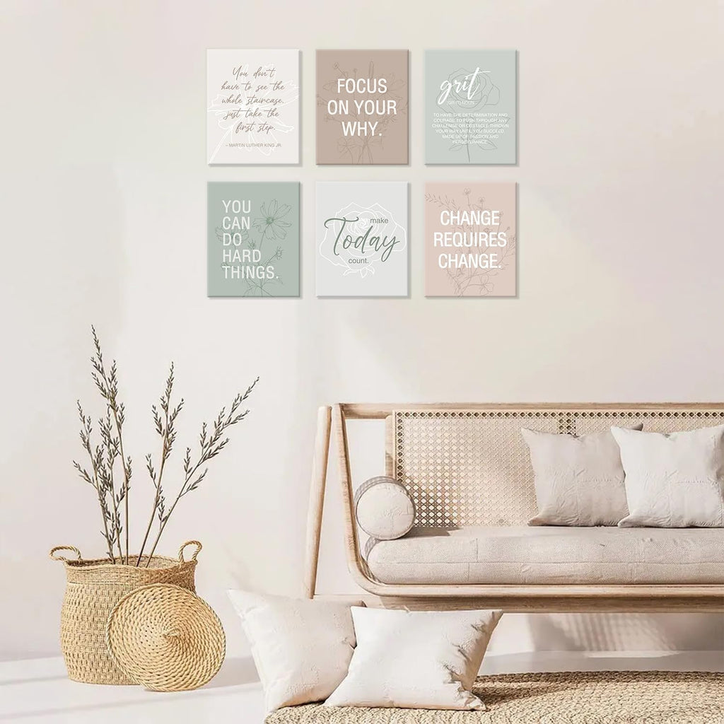 Motivational Quotes Frame Canvas Wall Art, Inspirational Wall Decor, Set Of 6 Positive Affirmation Posters For Women