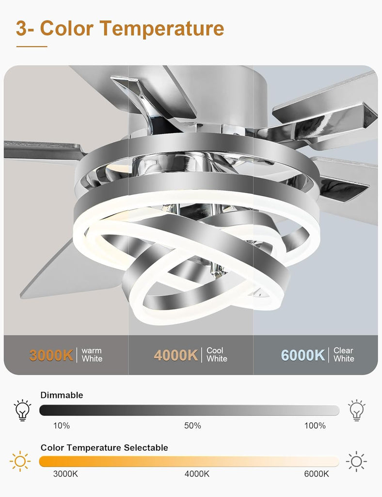 52" Ceiling Fan with Light Chandelier Fan Modern DC Motor Dimmable Led Fandelier Ceiling Fan with Light
