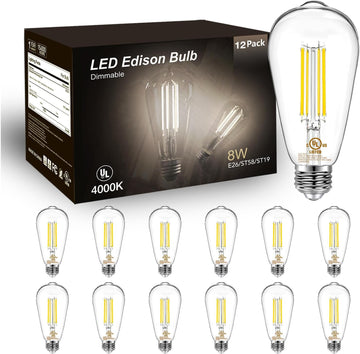12 Pack Vintage LED Edison Bulbs, E26 Led Bulb 60W Equivalent, Dimmable Led Light Bulbs, High Brightness 800 LM