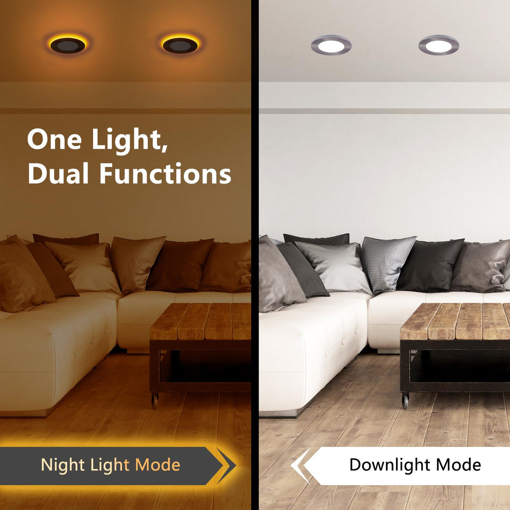 Brushed Nickel 4 Inch Recessed Lighting with Night Light, 16 Pack