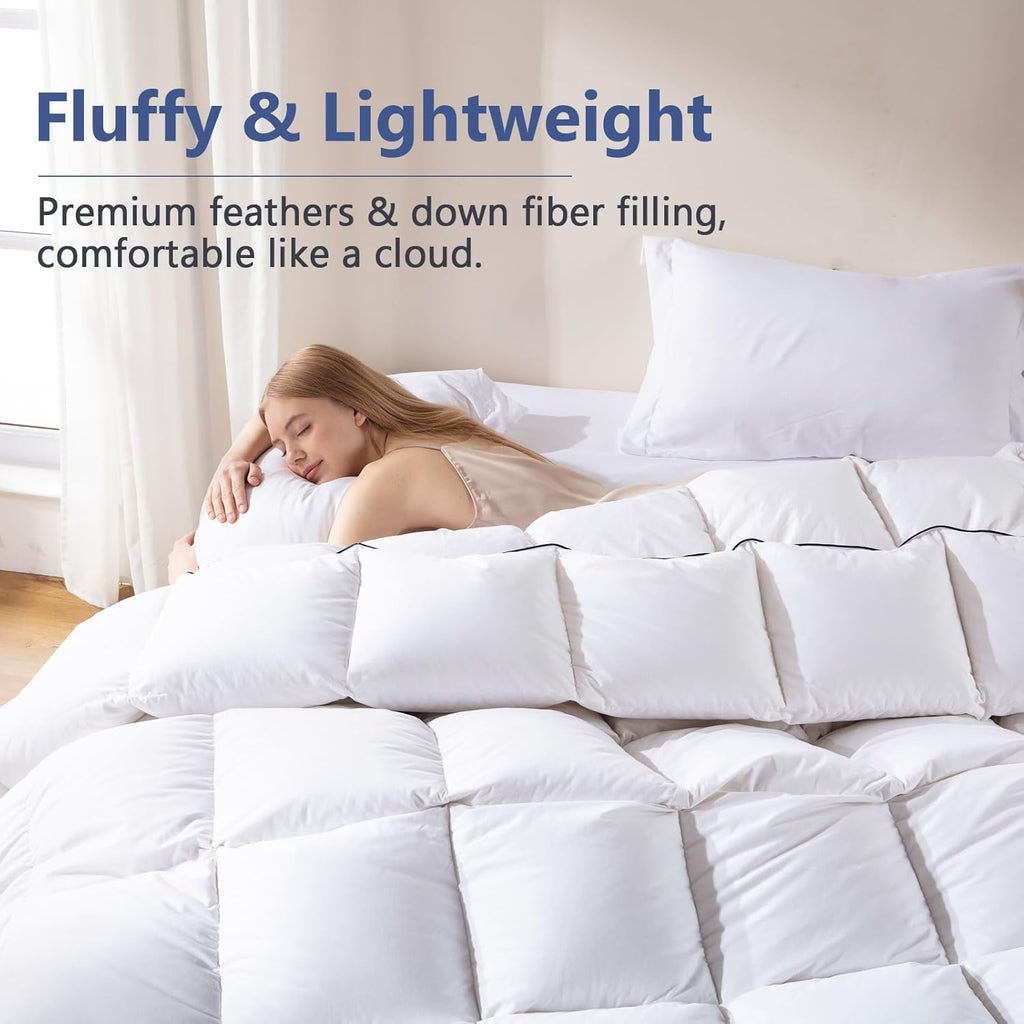 Feather Down Fiber Comforter Full, 100% Cotton Ultra Soft Fluffy Duvet Insert Full