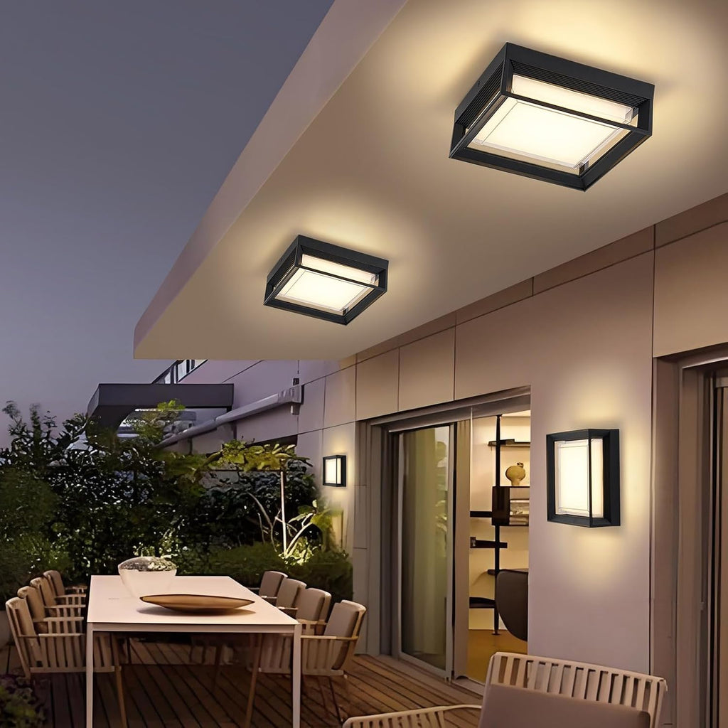 Square Flush Mount Outdoor LED Ceiling Light Fixture