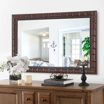 Vintage Bronze Mirror, 39'' x 27'' Solid Wood Mirror Frame with Bamboo-Joint Design, Decorative Wall Mirrors