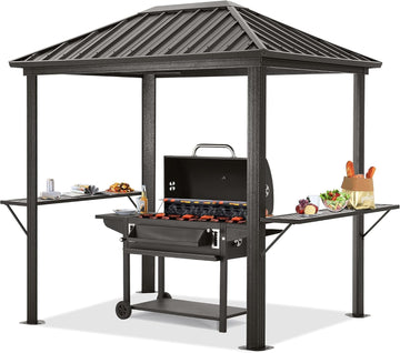 6x8 Grill Hardtop Gazebo - Outdoor Permanent Barbecue Gazebo with Galvanized Steel Roof