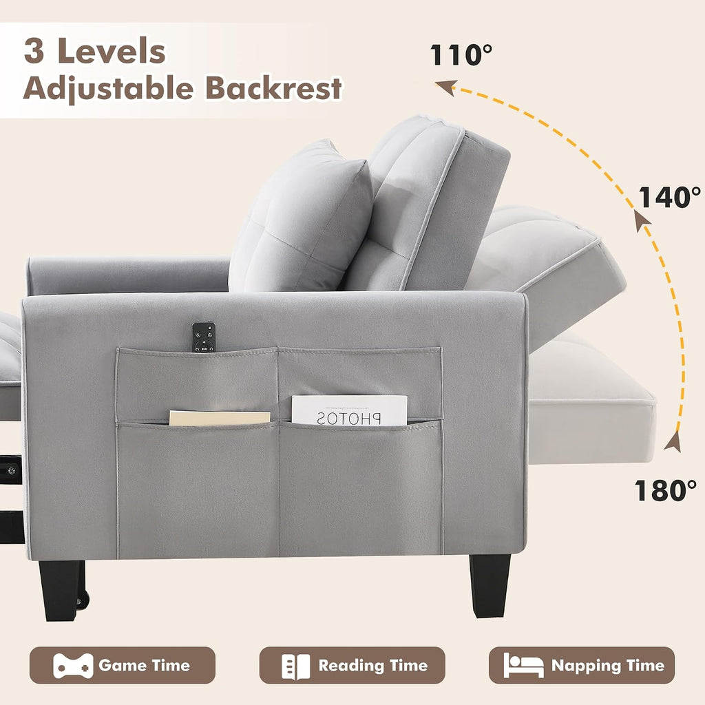 Convertible Sleeper Chair, 3 in 1 Sleeper Chair Bed Pull Out Sofa Bed Chairs, Single Sofa Beds with Adjustable