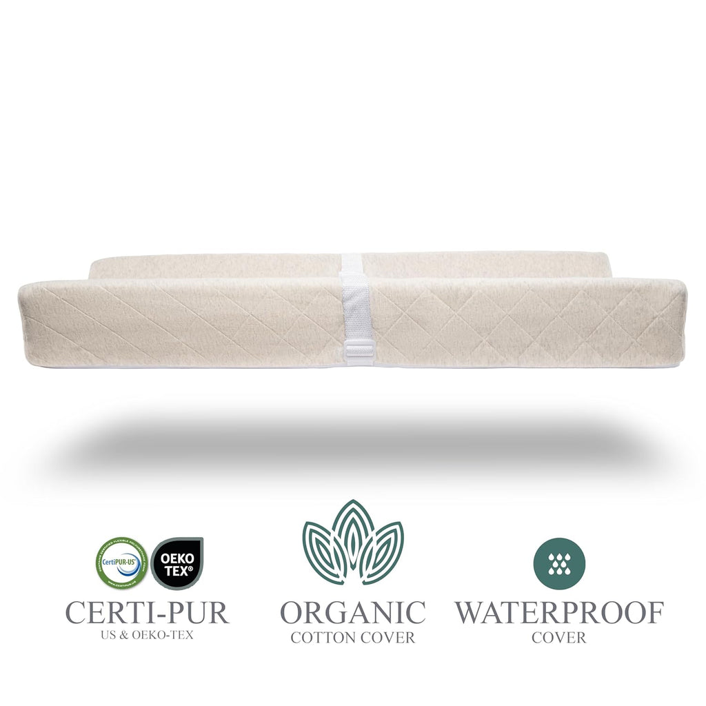 Organic Cotton Covered Contoured Baby Changing Pad | Waterproof Foam Mattress, Soft, Removable & Washable Cover