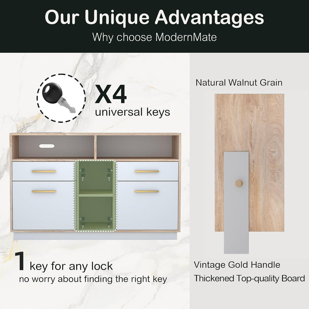 4 Drawer File Cabinet with Lock, Filing Cabinet | Office Credenza with File Drawers, Fits A4/Letter Size, Printer