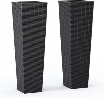 32" Tall Planter, Large Outdoor Planter Pot with Drainage | Outdoor Planter Set of 2,Removable Inner Pot,Resin
