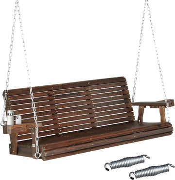 XL 5 FT Pro Wooden Porch Swing with Cup Holders, 880 LBS, Rustic | Heavy-Duty Wood Frame; 880-Lb Capacity; Cup