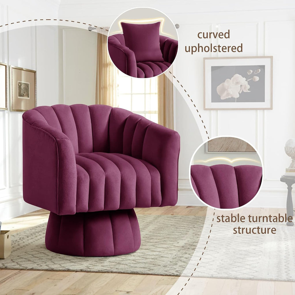 Swivel Accent Chair,360°Swivel Barrel Chairs, Mid-Century Chair with Wide Upholstered, Modern Velvet Fabric, Round