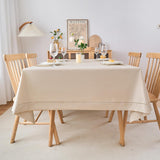 Light Natural Handmade Hemstitch Contemporary Linen Blend Solid Color Tablecloth for Dinner Table, P