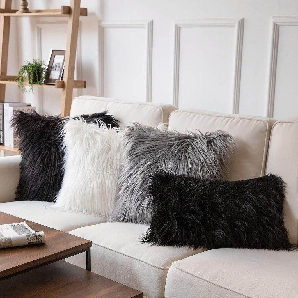 Pack of 2 Faux Fur Solid Throw Decorative Pillow Cover Cushion Covers Luxury Soft Decorative Pillowcase Fuzzy Pillow