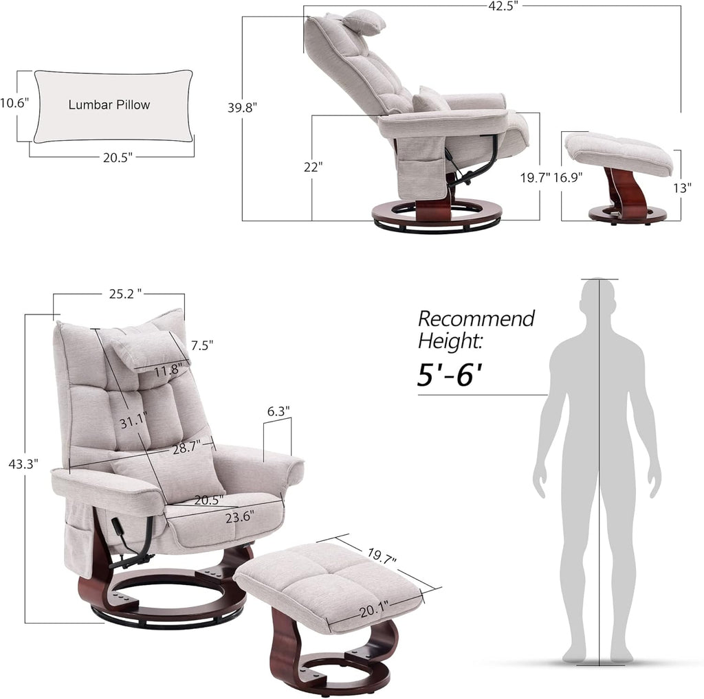 Modern Reclining Swivel Lounge Chair and Ottoman — Beige