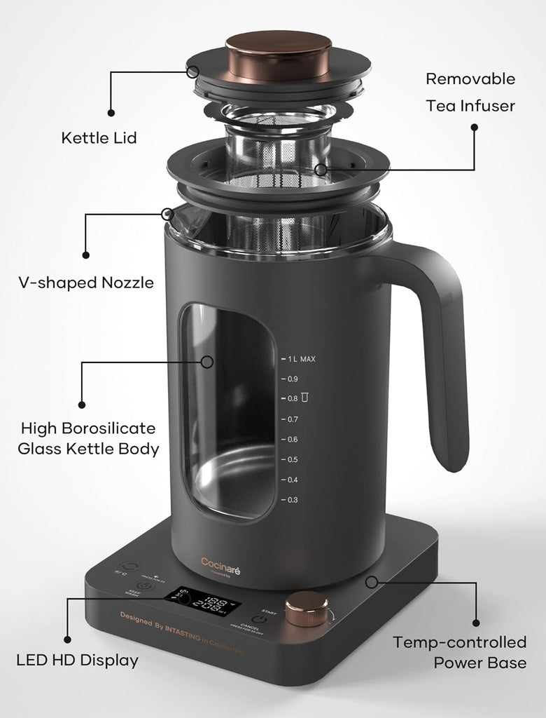 Electric Tea Kettle with Infuser, ±1°F Temperature Control 1 Liter