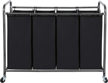 Laundry Sorter 4 Section, 4 Bag Clothes Hamper, Rolling Laundry Cart Basket with Heavy Duty Lockable Wheels and