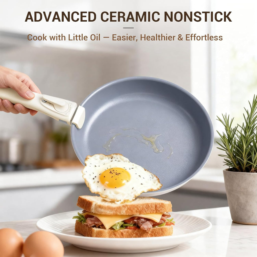 18-Piece Ceramic Pots and Pans Set Non Stick, Non Toxic Cookware Set with Removable Handles, Pot Sets for Cooking