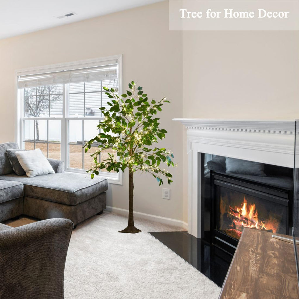 Artificial Ficus Tree with Lights 4FT 140 LED Fairy Lights, Lighted Greenery Tree Living Room Decoration
