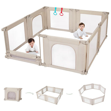 Dotey Adjustable Baby Playpen with Adult Door, Foldable Large Playpen for Babies and Toddlers, Breathable Mesh Indoor