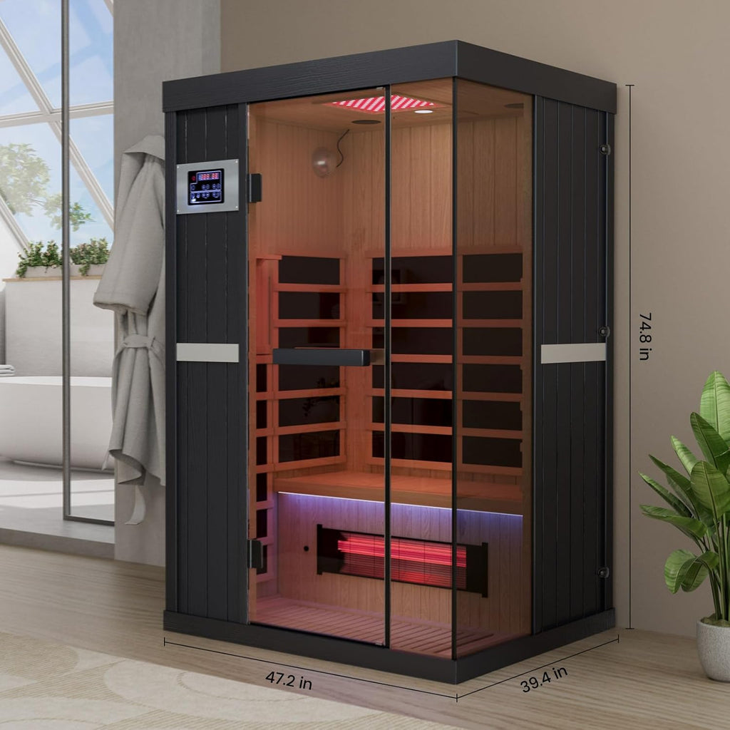 2-Person Full Spectrum Infrared Sauna, 1990W 120V with 12"*12" Red Light Therapy, 2 Speakers