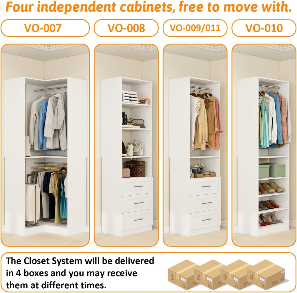 Closet System with 4 sets, 101.9" Closet Organizer Systems with 6 Drawers & 8 Hanging Rods & Adjustable Shelves, Walk