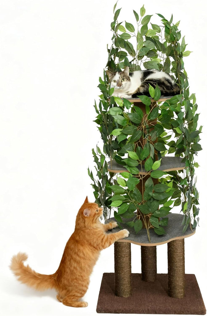 Cat Tree with Leaves - Stable & Space-Saving Design - 4 Scratch Levels & 5 Scratching Posts