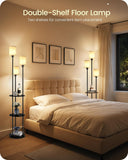 Floor Lamp with Shelves, Modern Floor Lamp with 3 Linen Shades and Foot Switch, 3-Light Standing Lamp