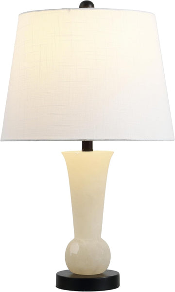 23" Natural/Black Natural White Alabaster Table Lamp with Crystal Base, Modern Nightstand Lamp with 