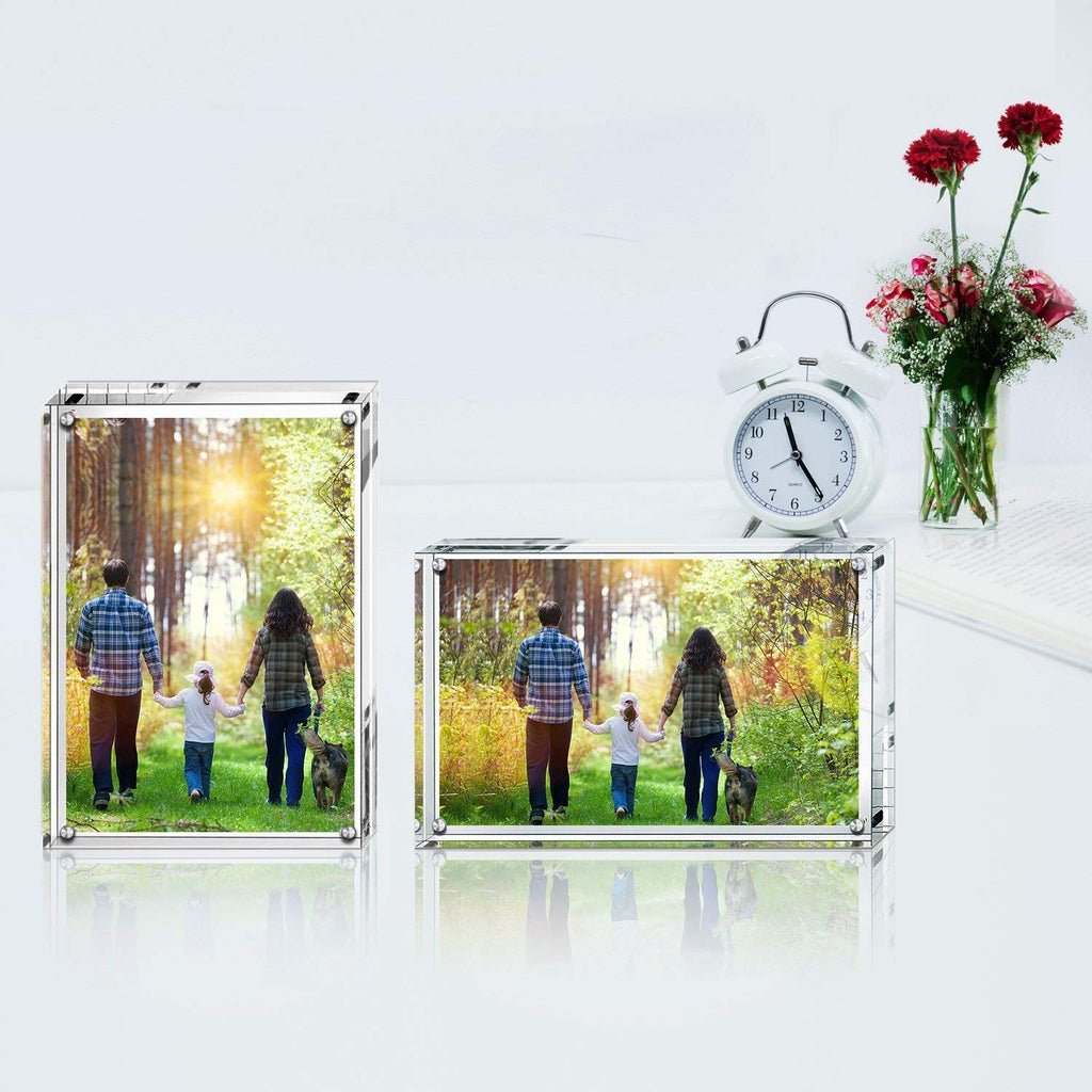 4x6 Inches Acrylic Picture Frame, Double Sided Clear Frameless Photo Frame with Magnetic Desktop Transparent