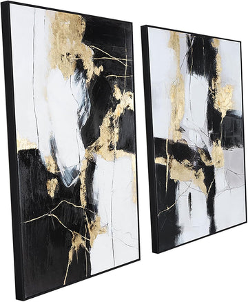 Framed Wall Art - Black and Gold Wall Art Decor - Large Abstract Canvas Wall Art bedroom office