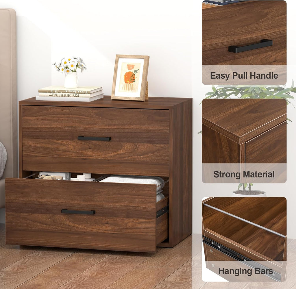 Lateral File Cabinet, 2 Drawer Filing Cabinet, Wood File Cabinets , Wide Filing Storage Cabinet for Letters for