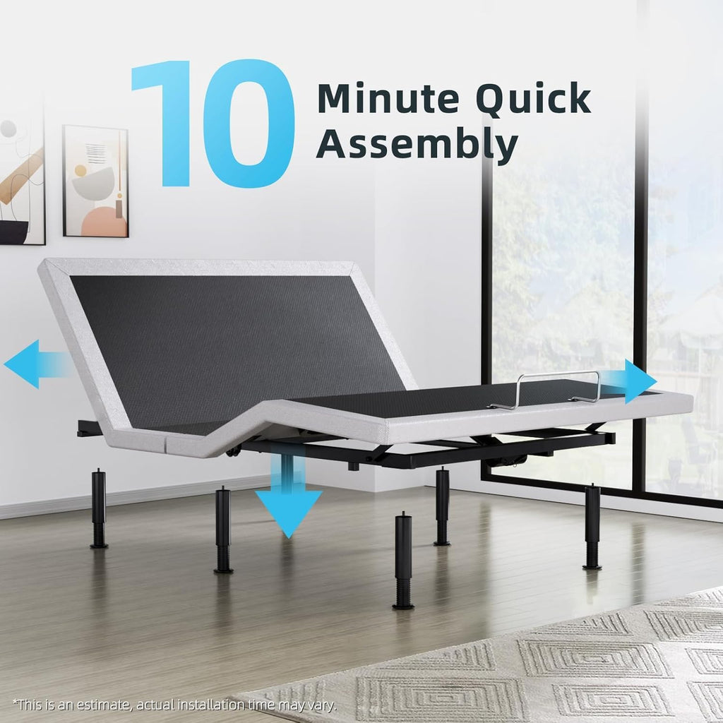 Queen Adjustable Bed Base Frame, Massage & Wireless Remote, Dual USB Ports,Ergonomic Upholstered Bed Frame, Lift