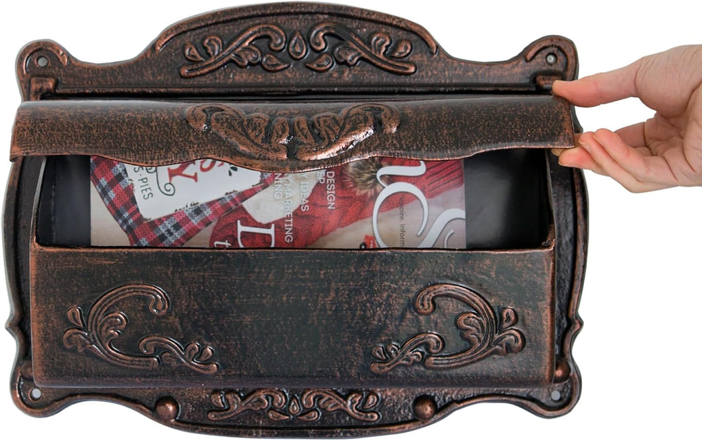 Antique Bronze Finishing Cast Aluminum Wall Mounted Mailbox, Weather-Resistant