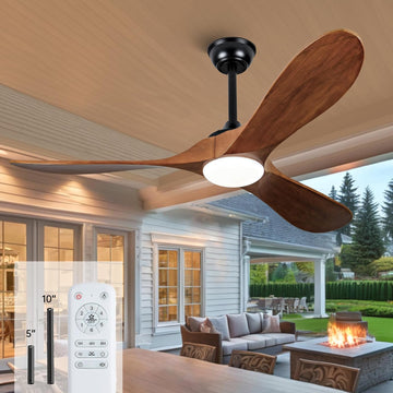 Inspired Maverick Style 52 Inch Outdoor Ceiling Fans with Lights, Dimmable Solid Wood Ceiling Fan with Light and Remote Control Modern 3 Blades Propeller Ceiling Fans DC Motor for Patios Indoor Bedroom, Dark Walnut